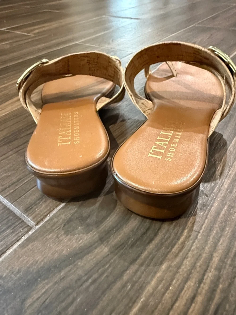 Italian Shoemakers Cork Buckle Slide Sandals in Brown 9 - Picture 2 of 4
